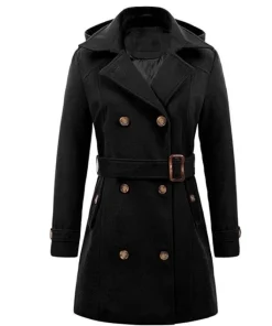Female Hooded Woman Jackets Mid-length Double-breasted Ladies Overcoats Woolen Lapel Turndown CollarTop Winter Jacket Streetwear - Image 5