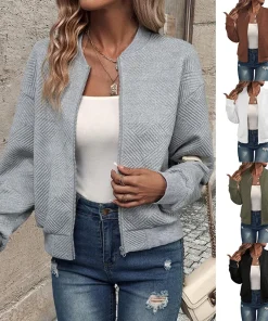 Women's autumn and winter new solid color simple and exquisite zipper jacket baseball collar casual jacket