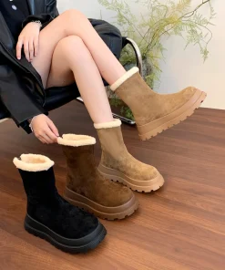 Women's Thick Bottom Snow Boots Winter Fleece Lined Fur Cotton Boots Waterproof Anti-slip Northeast Big Cotton Shoes