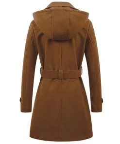 Alternative view of Female Hooded Woman Jackets Mid-length Double-breasted Ladies Overcoats Woolen Lapel Turndown CollarTop Winter Jacket Streetwear