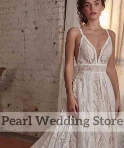 Exquisite Lace Deep V-Neck Backless Wedding Dress Boho Illusion with Long Sleeve Jacket Custom Romantic A-Line Floor Length - Image 4