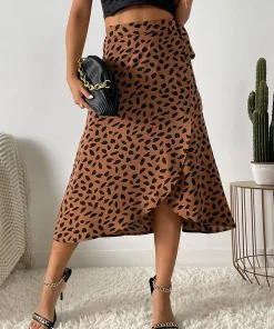 Benuynffy Boho Women Casual Print Tie Side Wrap Skirt Elegant High Waist Female Summer Asymmetrical Knee Length A-Line Skirts - Image 5