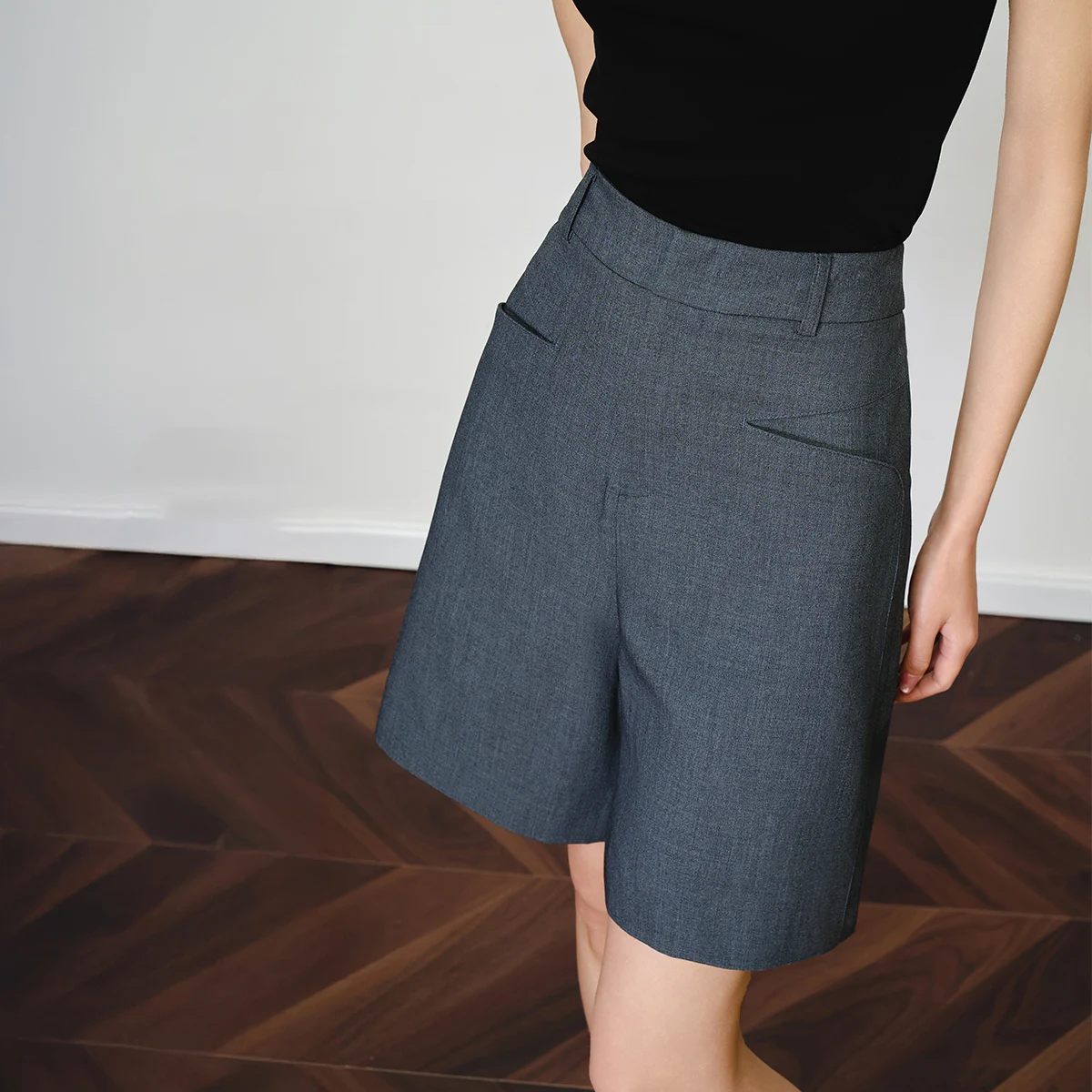 OLrain Grey Trendy Shorts 2025 Summer Straight Zip Up Blended Shorts Business Work Shorts Woman Pockets Ladies Pants O57XK99322 - Image 2