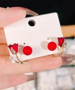 Korean Red Rose Stud Earring Fashion Imitation Pearl Flower Earrings for Woman Party Jewelry Christmas Gift New Arrivals - Image 5