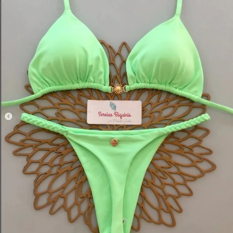 Print Sexy Bikini Sets Halter Lace-up Tops Thongs Beach Style Bathing Suit Y2k Swimsuits Women Beachwear Купальник Женский 2025 - Image 4
