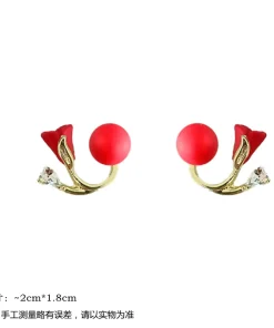 Alternative view of Korean Red Rose Stud Earring Fashion Imitation Pearl Flower Earrings for Woman Party Jewelry Christmas Gift New Arrivals