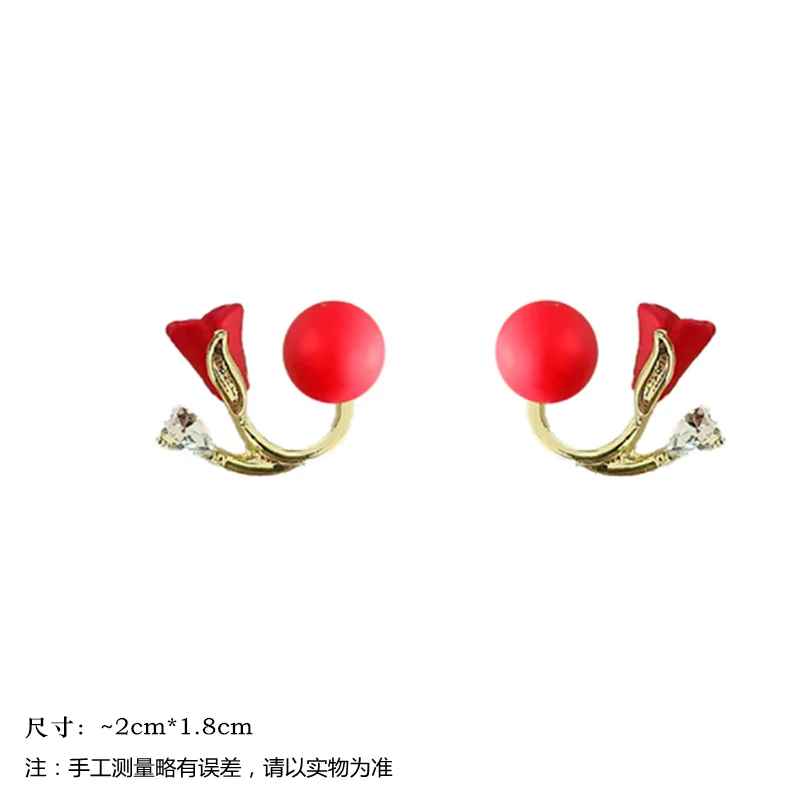 Korean Red Rose Stud Earring Fashion Imitation Pearl Flower Earrings for Woman Party Jewelry Christmas Gift New Arrivals - Image 2
