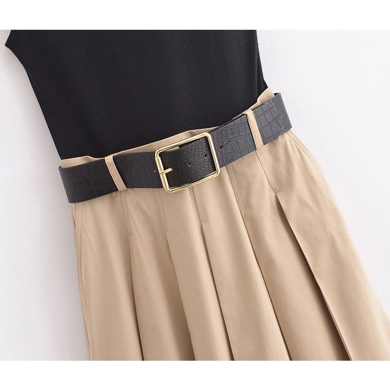 MUJER 2025 Woman Dresses Belt Pleated Midi Dress Women Sleeveless Summer Dress Woman Knitted Party Dresses for Women Sundress - Image 5