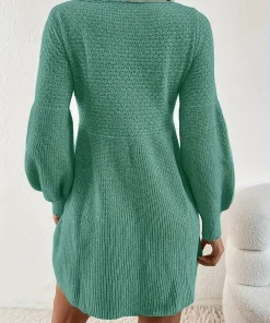 Autumn and winter new type of knitted dress women waist show thin fragrance style of A woman long sleeve A-line sweater dress la - Image 5
