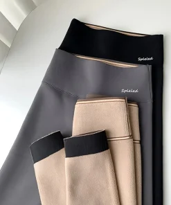 Women Winter Alpaca Velvet Warm Leggings High Waist Slimming Long Pants Warm Cotton Trousers Trendy Base Layer Pants - Image 6