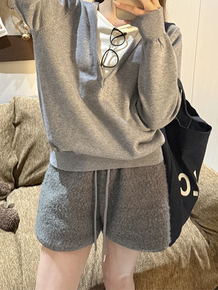Women's Faux Lamb Fur Shorts High Waisted Outer Wear Hot Pants, Autumn Winter Warm Fleece Shorts Korean Fashion - Image 3