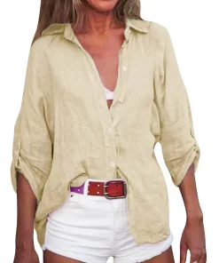 2025 Cross-border Europe and the United States AliExpress New Women's Solid Color Loose Seven-quarter Sleeve Shirt - Image 3