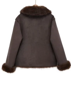 Alternative view of 2025 Autumn New Women's Casual Lapel Long Sleeve Fashion Button-Down Reversible Faux Fur Effect Jacket