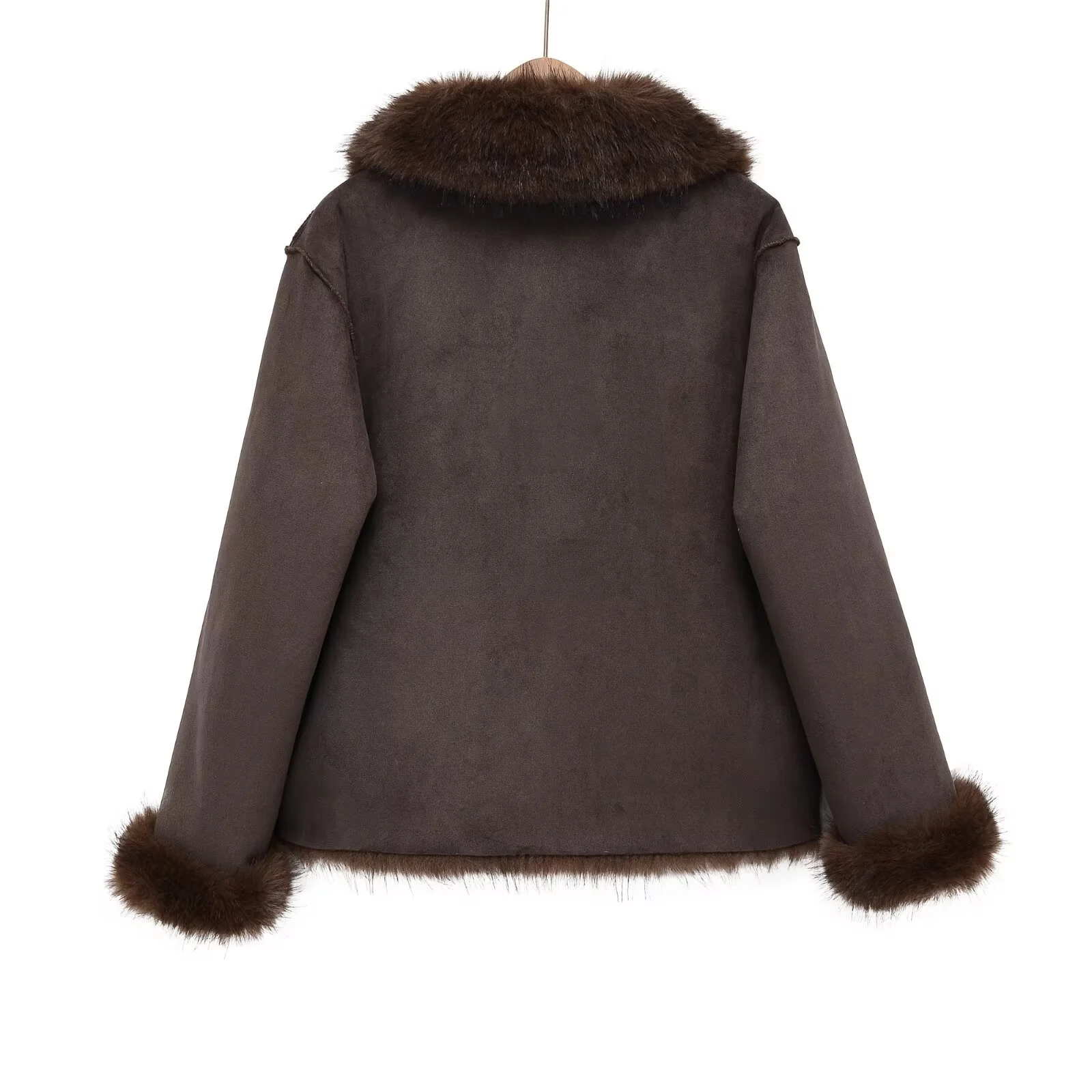 2025 Autumn New Women's Casual Lapel Long Sleeve Fashion Button-Down Reversible Faux Fur Effect Jacket - Image 2
