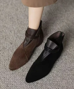 2025 Autumn Winter New Women's Korean Style Pointed Toe Ankle Boots - Chunky Heel Minimalist Fashion Boots Back Zipper Design