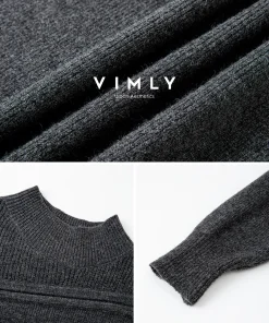 VIMLY Gray Dresses Woman Elegant 2025 Autumn Knitted Mock Neck Paneled Midi Lady Dress Straight Wool Blend Female Dresses 75187 - Image 5