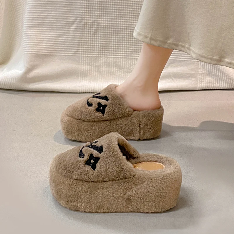 2025 Autumn & Winter New Platform Thick-Soled Mule Furry Slippers - High-Heel, Warm Cotton Slippers for Indoor & Outdoor Wear - Image 2