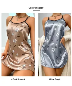 Women's Sleepwear Summer Floral Print Satin Nightgown Casual Sleeveless Backless Slip Night Dress Sexy Nightdress Home Clothes - Image 4