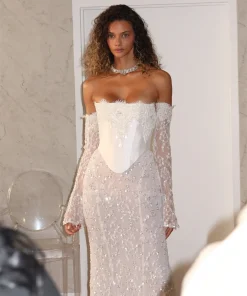 Tokyo White Strapless Wedding Dress Detachable Sleeves Back Zip Bridal Gown 2026 Mermaid Floor-Length Wedding Gown - Image 6