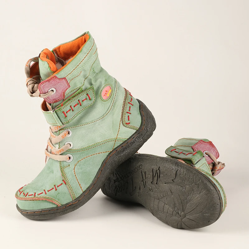 TMA EYES Women's Winter Leather Boots Simple Short Plush With Slip-On Closure Breathable And Anti-Slip Features - Image 3