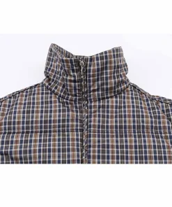 HH Woman Winter Fashion Long Sleeves Stand Collar Plaid Pocket Zipper Decoration Cotton Jacket Female Versatile Cotton Jacket - Image 3