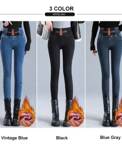 ZOENOVA Keep Warm Pants Women Winter Fleece Leggings Thick Velvet Jeans Fleece Skinny Highly Elastic Pant 2024 Female Legging - Image 5