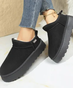 Snow Boots for Women 2025 Winter New Cashmere Warm Thick Soles Without Heel-covered Hair Half Slipper Cotton Shoes for Women - Image 6