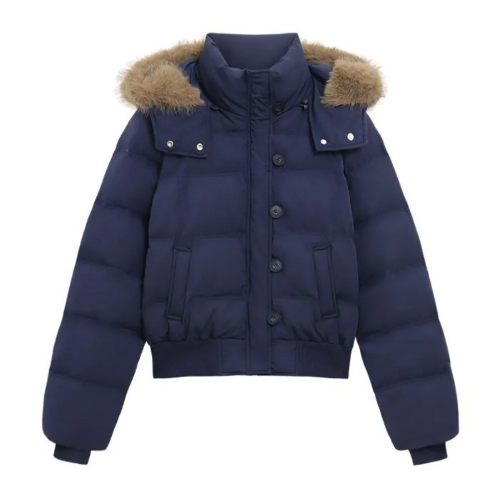 Large Fur Collar Hooded Cotton Jacket for Women, Thickened and Warm Parka, Short Puffer Jacket - Image 6