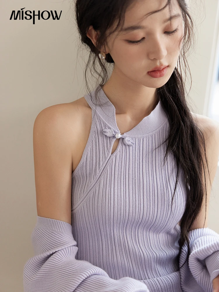 MISHOW Knit Dress Set Women Slim New Chinese Knit Long Dress 2024 Fall New Gentle Elegant Knit Long Sleeve Cardigan MXD48T0436 - Image 2