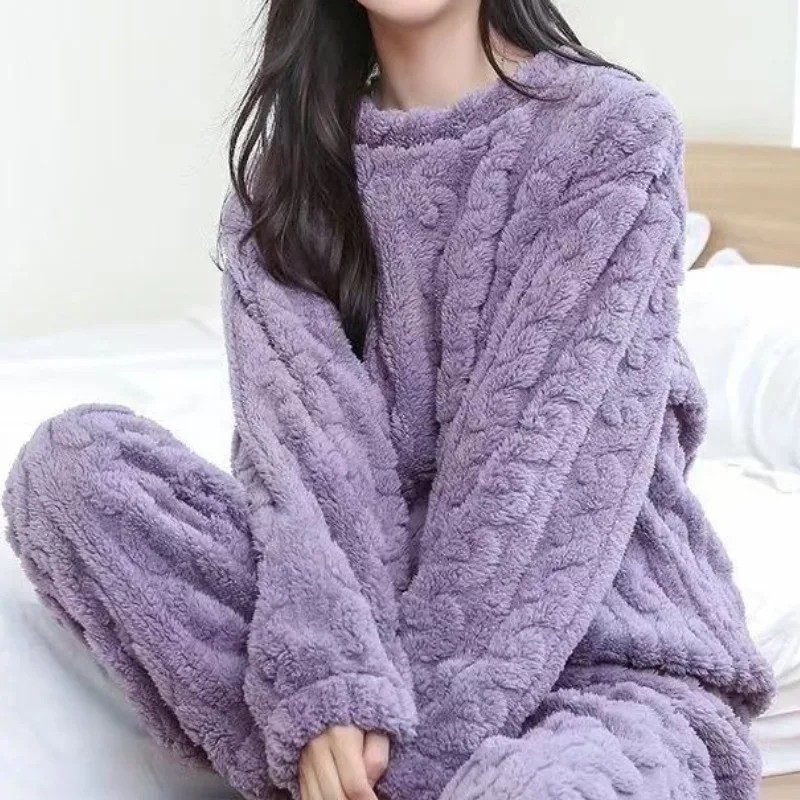 Warm Winter Nightwear Thick Pajamas Sets Pajamas Set Woman Home Wear Women Ensembles Pyjama Femme Ensemble Women's Pajama Set