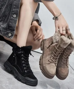Winter Shoes Women Snow Boots Thick Sole Warm Plush Genuine Leather Brand Ladies Ankle Booties Non-slip Plus Size 41 - Image 3