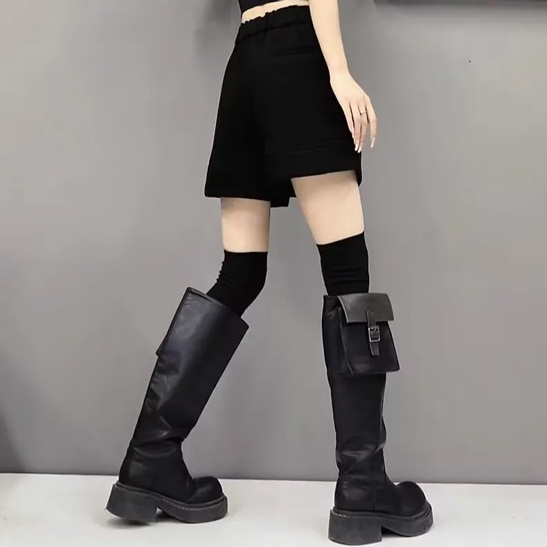 Women's High Waist Wide Leg Pants Cotton Padded Fleece Warm Shorts Casual Ladies Boots Black, Autumn, Winter, New 2026 - Image 6