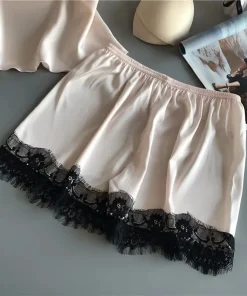 Women Pajama Suit Fashion V-Neck Lace Sexy Lingerie Pyjamas Sleep Shorts Set Sleepwear New - Image 5