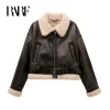 RARF 2024 New Woman's Fashion Thick Warm Faux Shearling Jacket Coat Vintage Long Sleeve Belt Hem Female Outerw