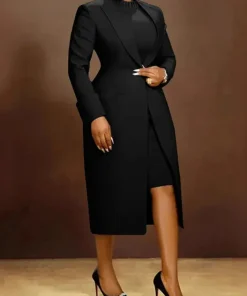 Alternative view of BWQ Women's Set Full Sleeve Long Blazer Coat+ Long Dress Suit Winter Streetwear Two 2 Piece Set Africa OL Work Outfits