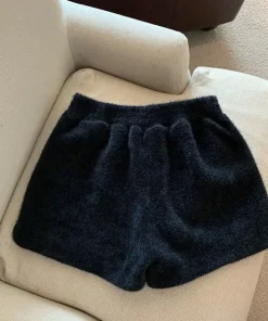 Xpqbb Autumn Winter Faux Mink Plush Shorts Women Korean Fashion Loose Wide Leg Short Pants Ladies Solid High Waist Casual Shorts - Image 4