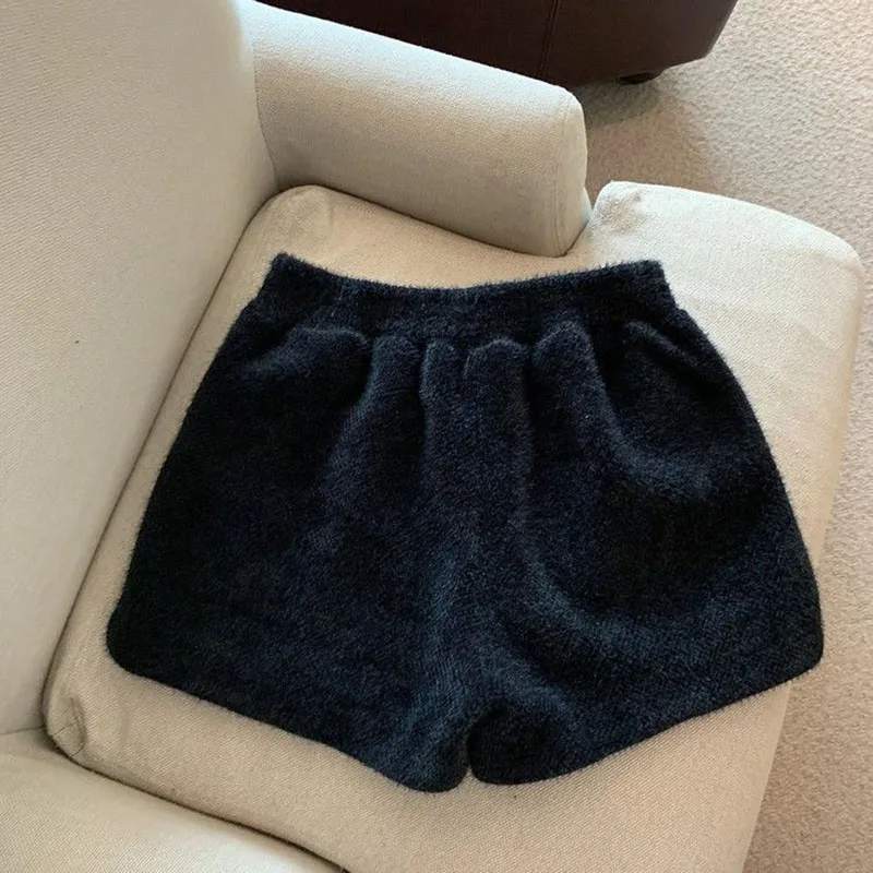 Xpqbb Autumn Winter Faux Mink Plush Shorts Women Korean Fashion Loose Wide Leg Short Pants Ladies Solid High Waist Casual Shorts - Image 4