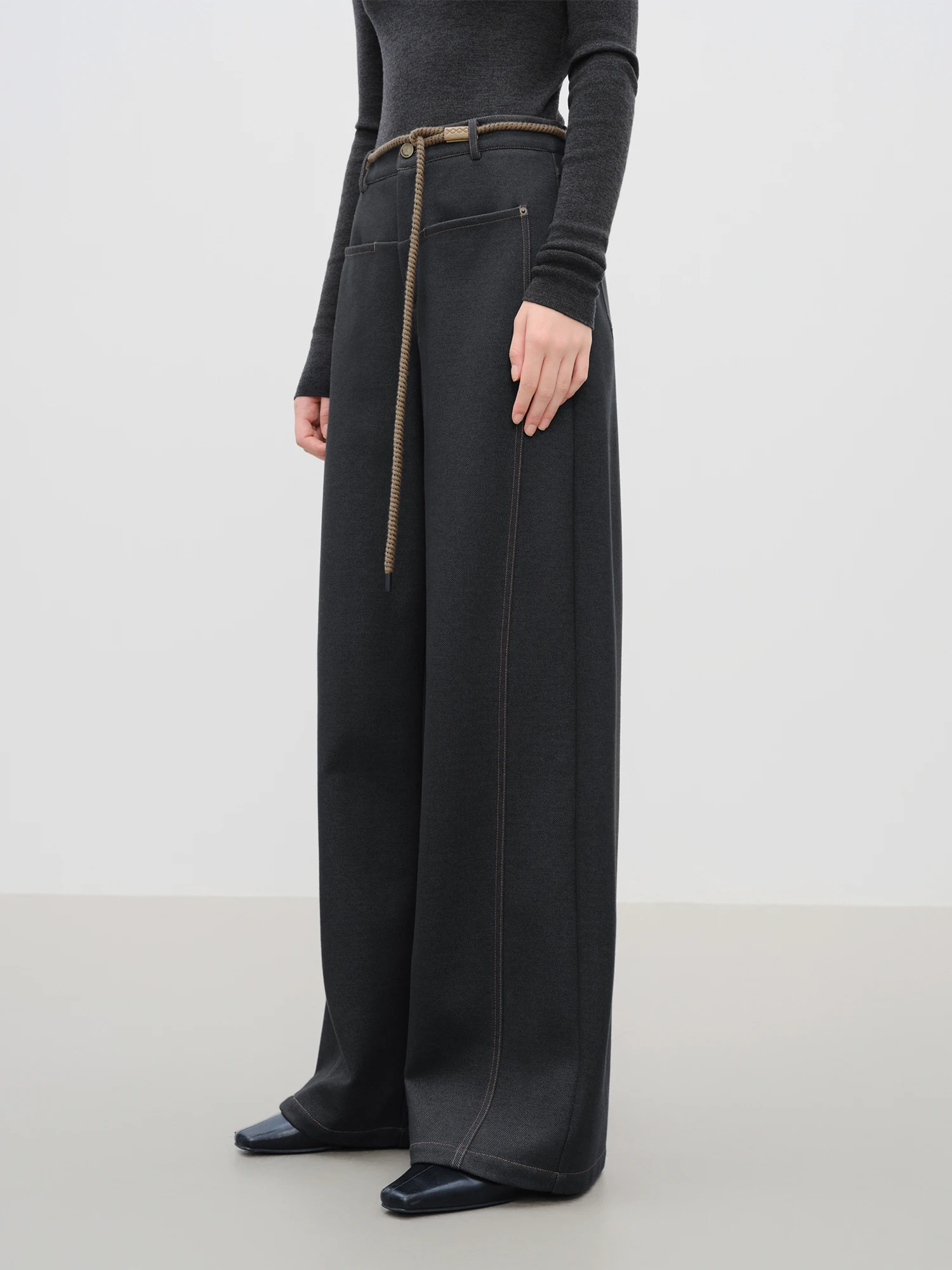 FSLE【Premium Series】Original Color Straight Wide-leg Brushed Jeans for Women Winter 2025 New Style Ins Simple Design All-match - Image 2