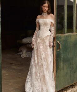 With Corset Lace Long Wedding Dress Without Gloves Dreamy Off Shoulder A-line Bridal Gown Customized Vintage Dresses For Bride - Image 3