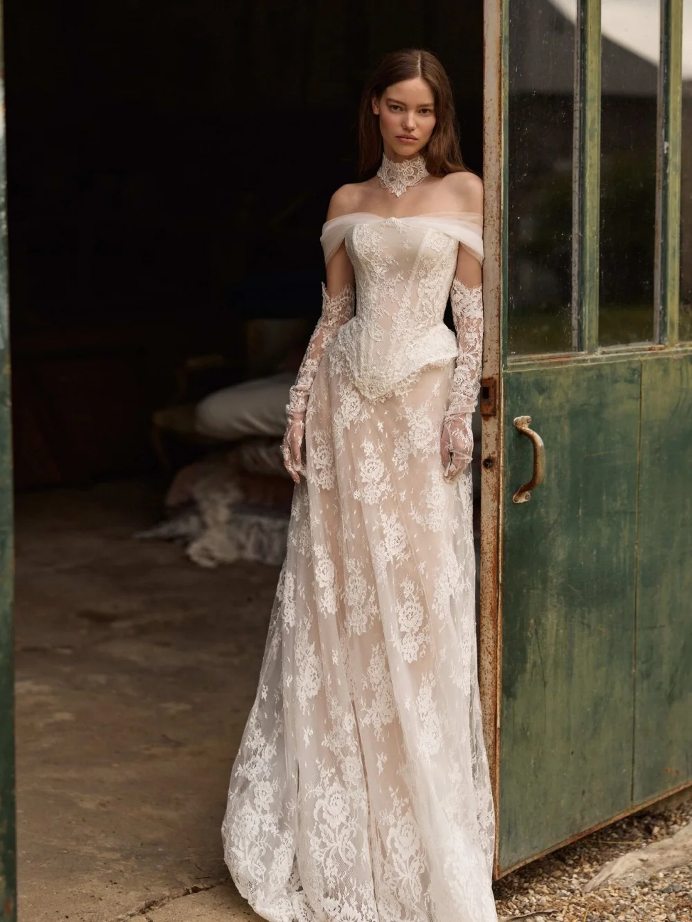 With Corset Lace Long Wedding Dress Without Gloves Dreamy Off Shoulder A-line Bridal Gown Customized Vintage Dresses For Bride - Image 3