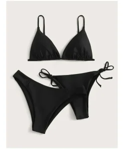 Sexy 3 Pieces Set Swimwear Women Lace Up Micro Bikini Set Female Solid Low Waist Swimsuit Beachwear Bathing Suit - Image 3