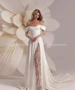 Mordern Off Shoulder Wedding Dresses A-Line Bridal Gown For Wedding Customized Bride Dresses vestidos de novia robe de mariée - Image 5