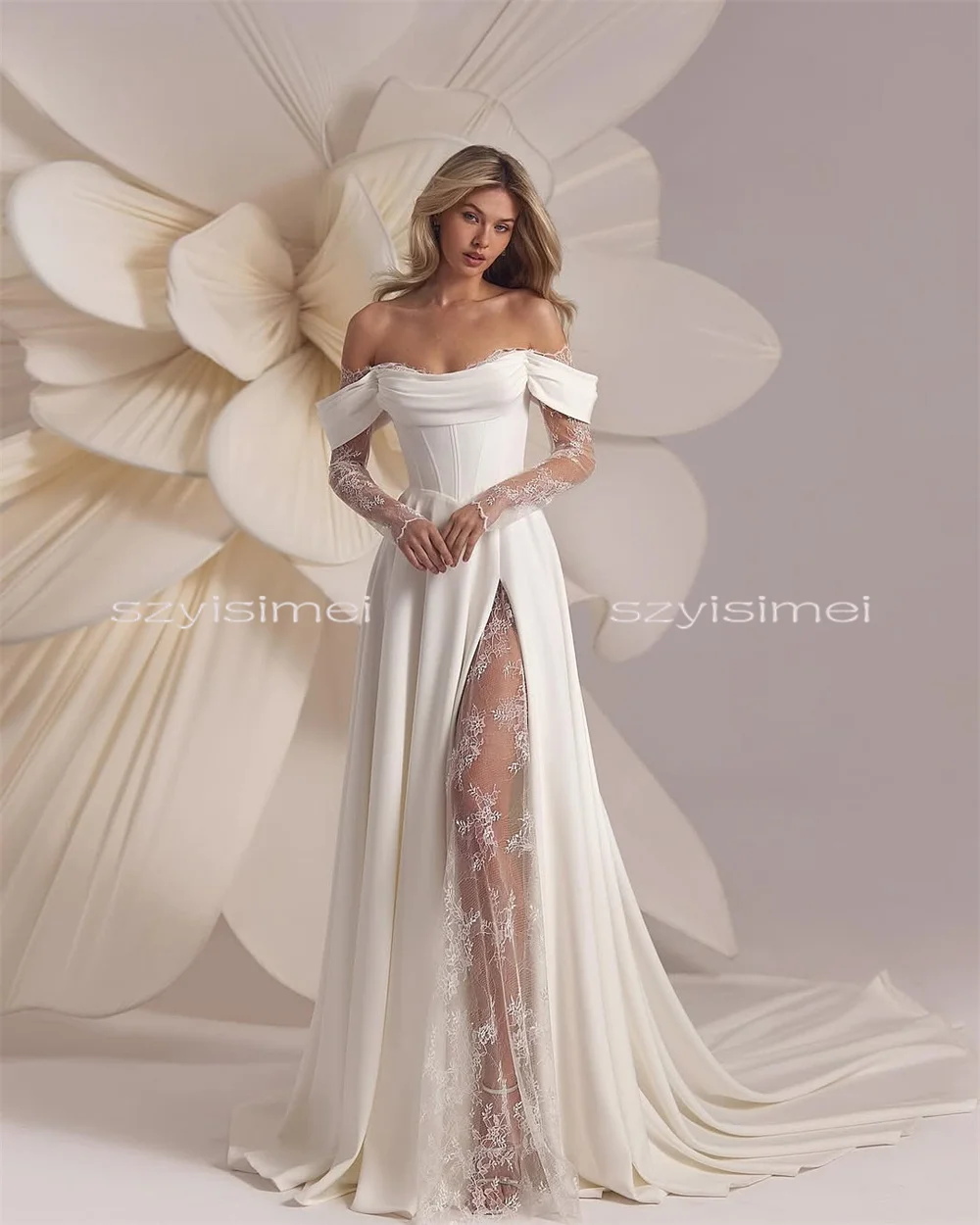 Mordern Off Shoulder Wedding Dresses A-Line Bridal Gown For Wedding Customized Bride Dresses vestidos de novia robe de mariée - Image 5