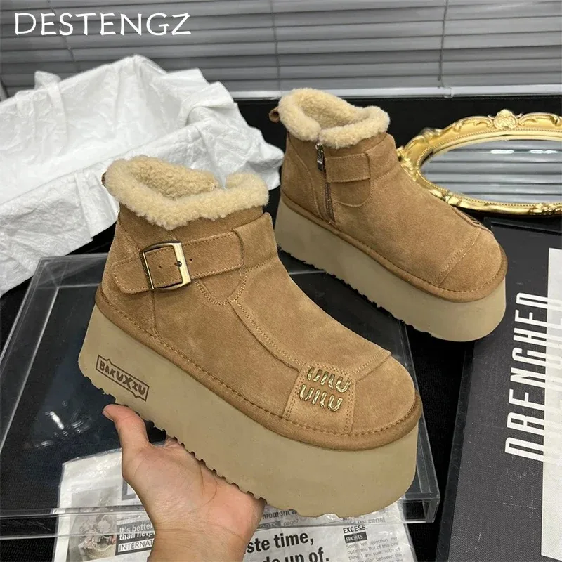 2024 New Fur Platform Women Ankle Boots Flats Suede Warm Shoes Woman Trend Designer Brand Short Plush Cozy Femme Snow Botas - Image 3