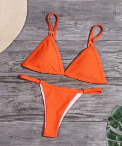 Vacation Woman Girl Solid Color Metal Buckle Sling Backless Split Swimwear Bikini Set Two Piece Swimsuit - Image 4