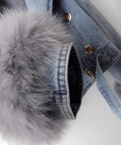 New Winter Denim Jacket Women Fashion Overcoat Faux Fox Fur Collar Jean Coat Female Short Warm Parkas Rabbit Hair Lining Outwear - Image 6