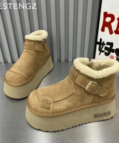 2024 New Fur Platform Women Ankle Boots Flats Suede Warm Shoes Woman Trend Designer Brand Short Plush Cozy Femme Snow Botas - Image 4