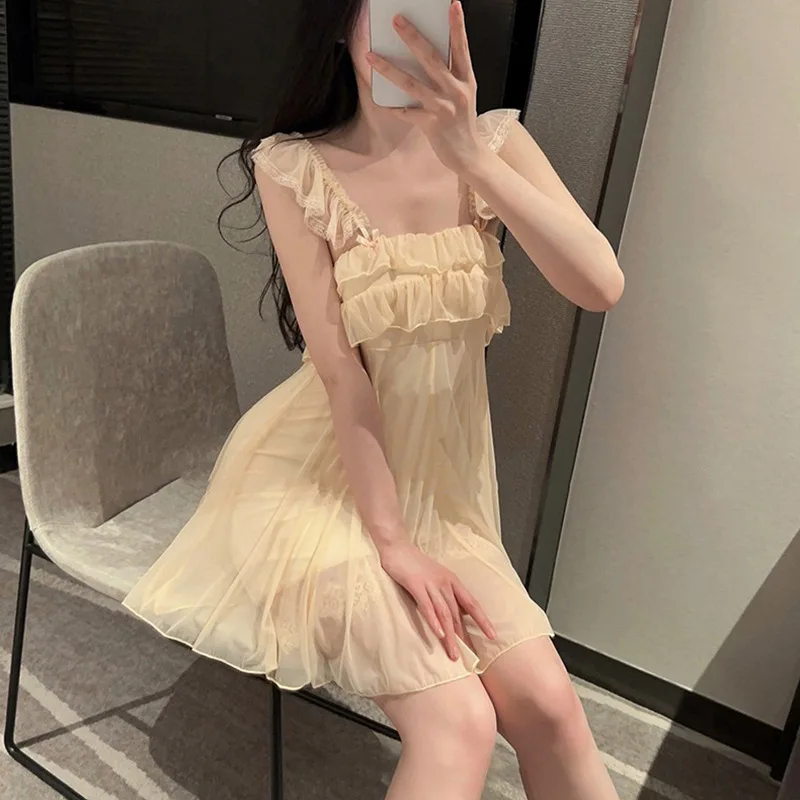 Spring Nightdress Women Lace Sweet Nightgown Home Dress Pajamas Summer Girl Princess Style Soft Sleepwear Nightwear Outwear - Image 3