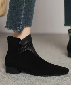 2025 Autumn Winter New Women's Korean Style Pointed Toe Ankle Boots - Chunky Heel Minimalist Fashion Boots Back Zipper Design - Image 3