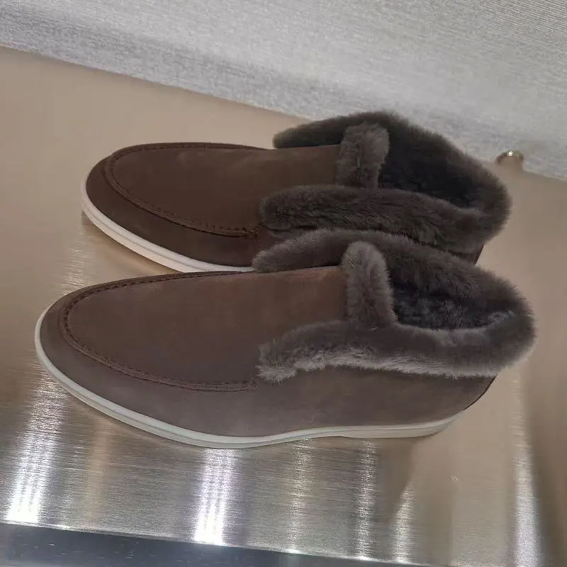 Snow Boots Women High Quality Fur Boots Wool Strips Warm Women's Shoe Fashionable Luxury Genuine Leather Ankle boot Winter Woman